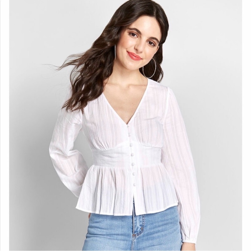 Modcloth White Festival Bound Long Sleeve Top Size Medium